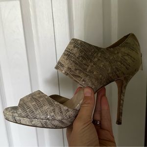 Jimmy Choo snake skin heels. Neutral colors
